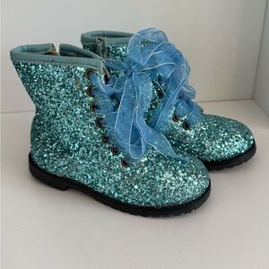 Glittery Teal Kids Boots 7c